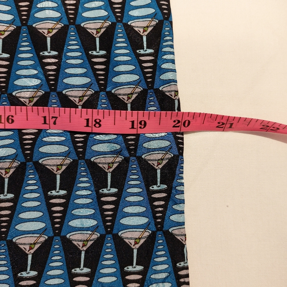 Vintage Nicole Miller Silk Blue and Black Martini Glass Patterned Scarf EUC - Picture 6 of 8